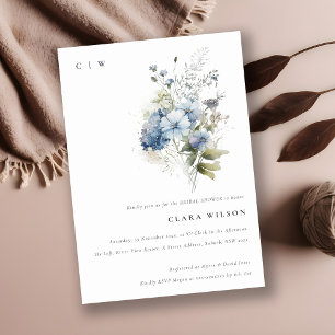 Invitation Aquarelle bleu Dusky Cottage Flora Fête des mariée