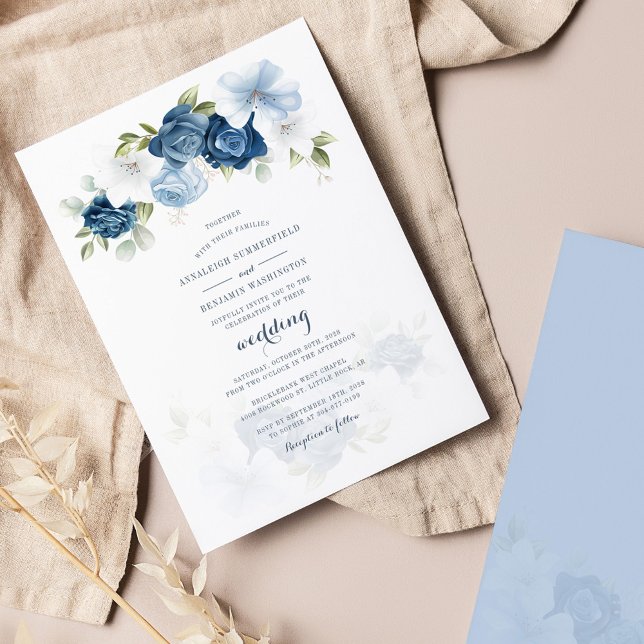 Invitation Aquarelle bleu Dusty Floral Mariage (Créateur téléchargé)