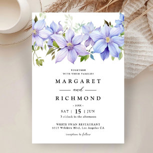 Invitation Aquarelle bleu Dusty Floral Rustic Garden Mariage