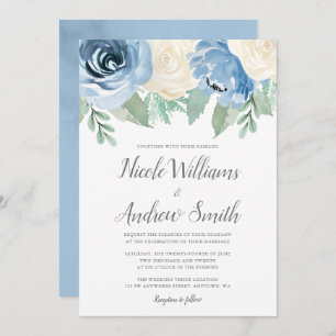 Invitation Aquarelle bleu Dusty Mariage Floral