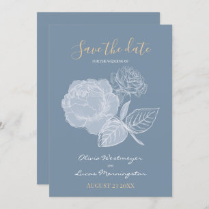 Invitation Aquarelle bleu Dusty Rose doré Enregistrer la date