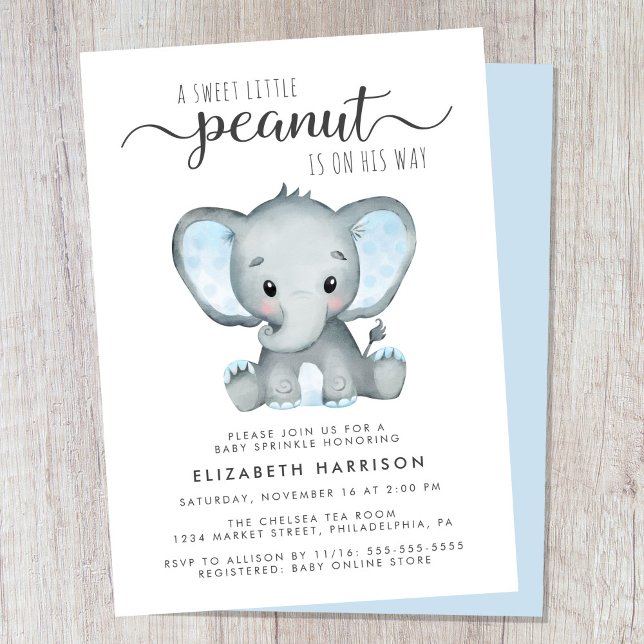 Invitation Aquarelle bleu éléphant Baby Boy Sprinkel (Cute baby boy sprinkle invitation)