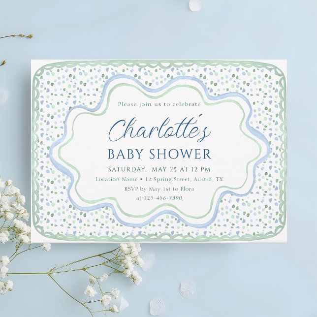 Invitation Aquarelle bleu et Baby shower Garçon vert Sage (Créateur téléchargé)