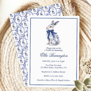 Invitation Aquarelle Bleu et blanc Chinoiserie Lapin Rabbit