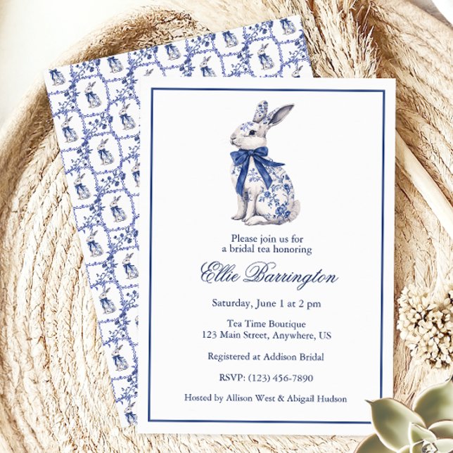 Invitation Aquarelle Bleu et blanc Chinoiserie Lapin Rabbit (Créateur téléchargé)