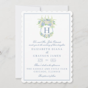 Invitation Aquarelle bleu et blanc Mariage de crête d'Hydrang