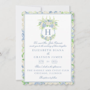 Invitation Aquarelle bleu et blanc Mariage de crête d'Hydrang