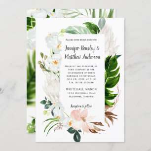 Invitation Aquarelle bleu et blanc Mariage floral tropical