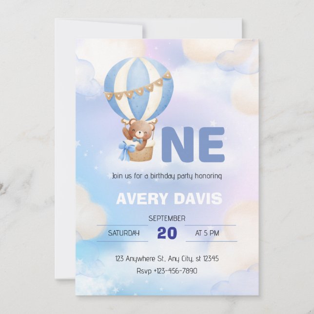 Invitation Aquarelle bleu et blanc minimaliste (Devant)