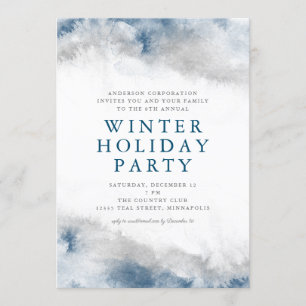 Invitation Aquarelle bleu et gris Fête d'hiver