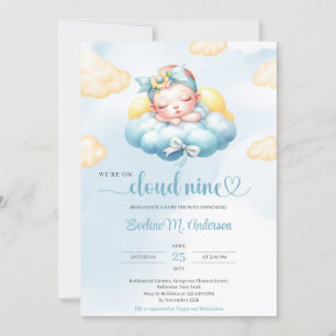 Invitation Aquarelle bleu et jaune nuage neuf bébé fille