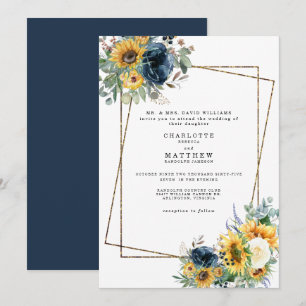 Invitation Aquarelle bleu et jaune Parents Mariages floraux