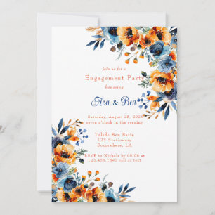 Invitation Aquarelle bleu et orange Fête de fiançailles flora