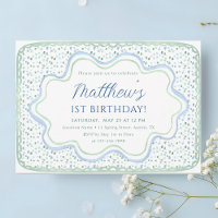 Aquarelle Bleu et Sage Vert 1er anniversaire fête