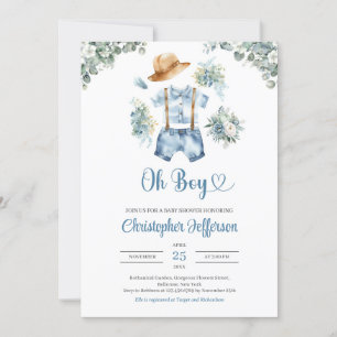 Invitation Aquarelle bleu et vert eucalyptus vêtements garçon