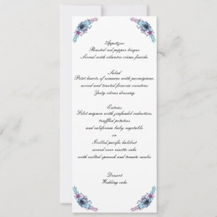 Invitation Aquarelle Bleu Et Violet Menu Mariage Floral