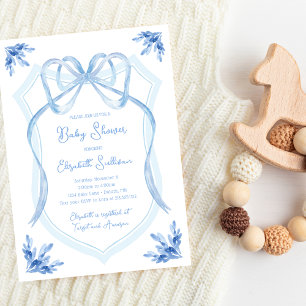 Invitation Aquarelle Bleu Floral Baby shower