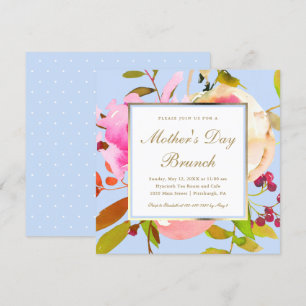 Invitation Aquarelle bleu Floral Brunch Fête des Mères