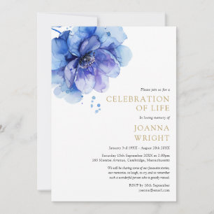 Invitation Aquarelle Bleu Floral Célébration De La Vie Funéra