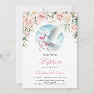 Invitation Aquarelle bleu floral courre mignonne colombe Bapt