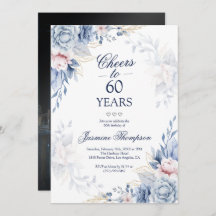Aquarelle bleu Floral Elégante Photo 60e anniversa