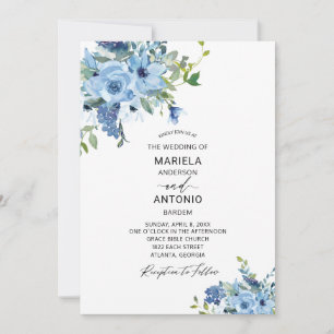 Invitation Aquarelle bleu Floral mariage