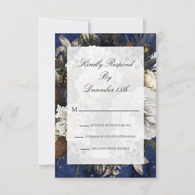 Invitation Aquarelle bleu Floral Noël RSVP (Dos)