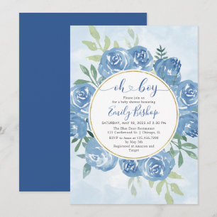Invitation Aquarelle bleu floral Oh garçon Baby shower