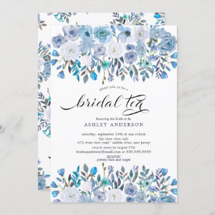 Invitation Aquarelle Bleu Floral Tea