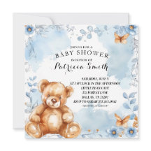 Aquarelle Bleu Floral Teddy Bear Baby shower