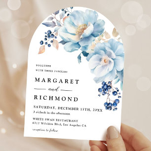 Invitation Aquarelle bleu foncé Floral Winter Arch Mariage