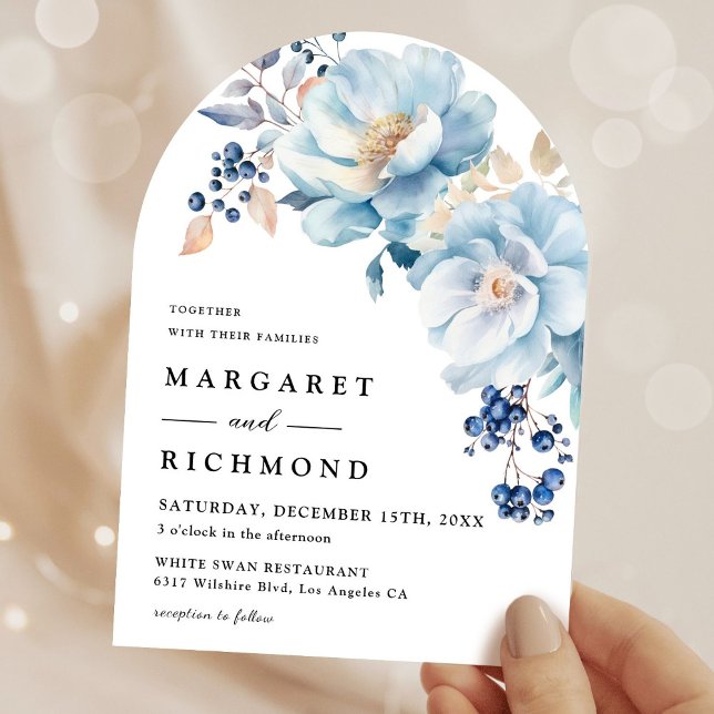 Invitation Aquarelle bleu foncé Floral Winter Arch Mariage (Créateur téléchargé)