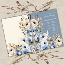Aquarelle bleu foncé moderne Floral Mariage d'hive