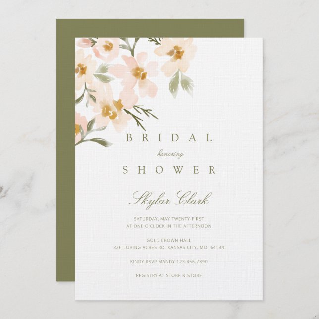 Invitation Aquarelle bleu Gardenia Abstrait Floral (Devant / Derrière)