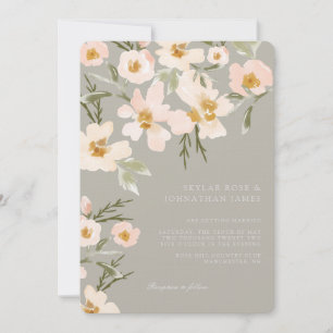 Invitation Aquarelle bleu Gardenia Abstrait gris floral