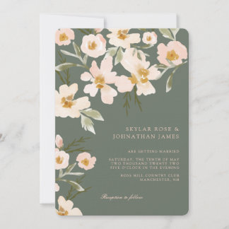 Invitation Aquarelle bleu Gardenia Abstrait vert floral