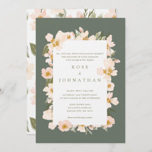 Invitation Aquarelle bleu Gardenia Abstrait vert floral