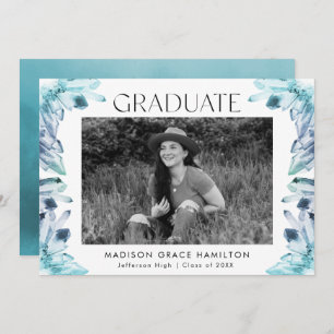 Invitation Aquarelle bleu glace Crystal Photo Graduation Part