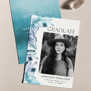 Invitation Aquarelle bleu glace Crystal Photo Graduation Part