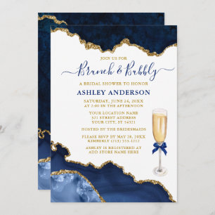 Invitation Aquarelle Bleu Marbre Or Géode Bridal Brunch