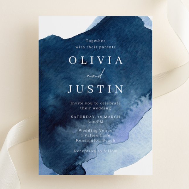 Invitation Aquarelle Bleu Mariage moderne (Créateur téléchargé)