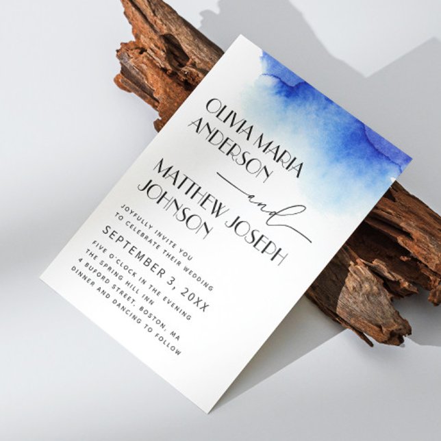 Invitation Aquarelle bleu mariage moderne simple nautique (Créateur téléchargé)