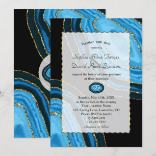 Invitation Aquarelle bleu marine de luxe Agates Pearls Mariag