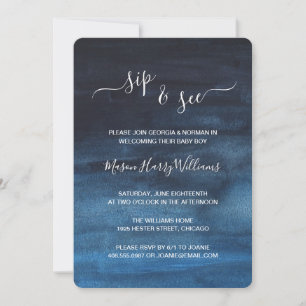 Invitation Aquarelle bleu marine foncé Laver le garçon Sip et