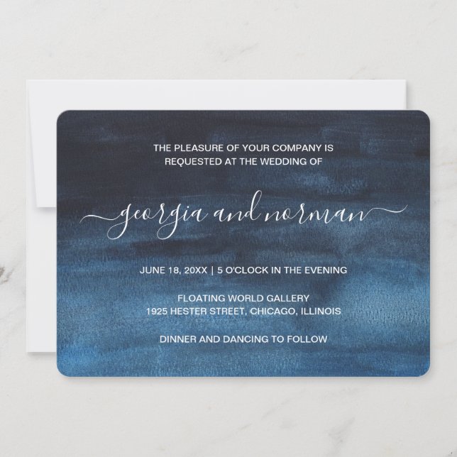 Invitation Aquarelle bleu marine Mariage moderne (Devant)
