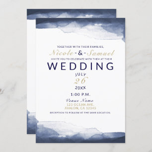 Invitation Aquarelle bleu marine Mariage moderne chic