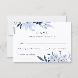Invitation Aquarelle bleu marine moderne réponse RSVP florale