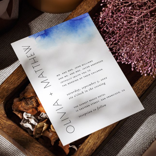 Invitation Aquarelle bleu marine simple mariage moderne (Créateur téléchargé)