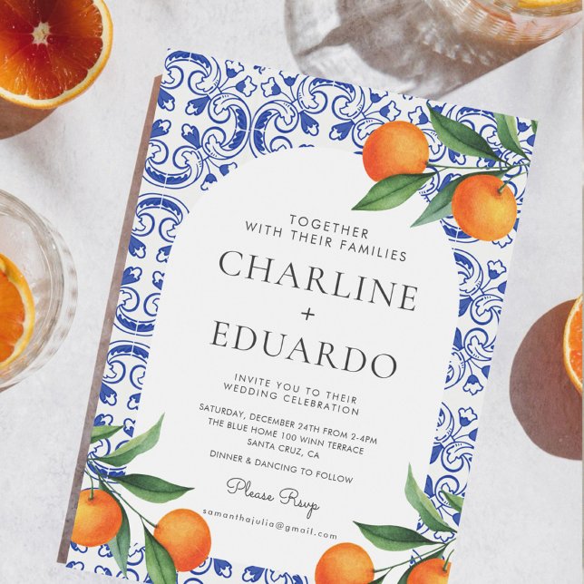 Invitation Aquarelle bleu méditerranéen Mariage QR Code (Créateur téléchargé)