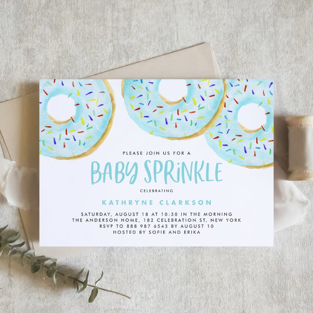 Invitation Aquarelle Bleu mignon Donuts Garçon Bébé Sprinkel (Créateur téléchargé)